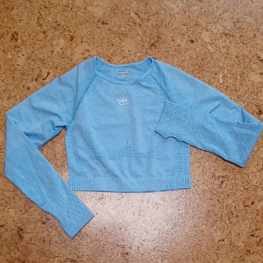 Royal Athletics Women's Light Blue Activewear Long Sleeve Crop Top Size M